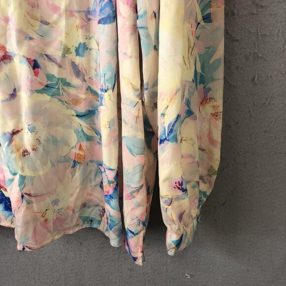 Eloquii Blouse Womens 24 Floral Tie Neck Bow Long Sleeve Button Front Plus Size - Picture 15 of 16